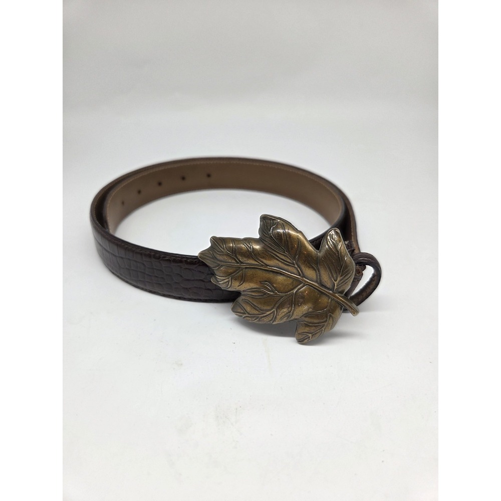Talbots Leather Women's Belt Brown Croc Embossed Leaf Buckle Made In Italy XL